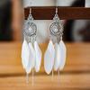 Bohemian Long Feather Drop Earrings For Women Round Crystal Rhinestone Bead Handmade Chain Dangle Beach Earings Pendientes Mujer