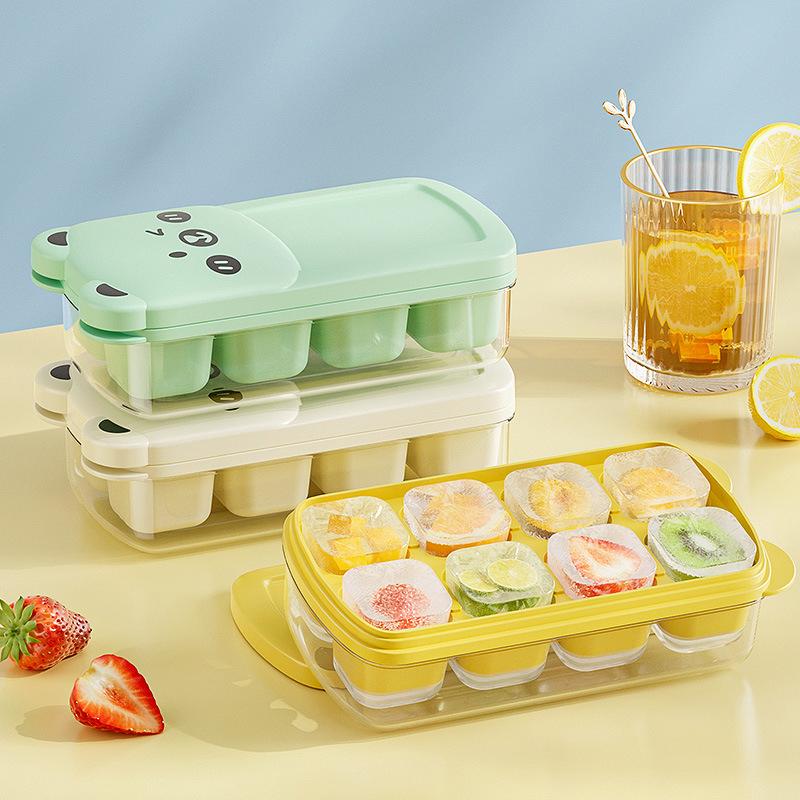 Små Isbitsformar med Lock och Behållare, 8 Isbitar Var, Lätta att Ta Ut och Stapelbara, Isbitsform för Minikyl, för Kaffe, Citron