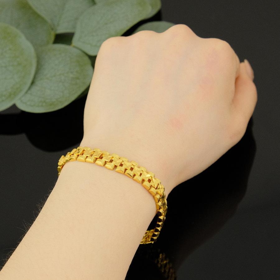 Women's Geometric Bracelet: Leaf & Heart Design, Imitation Gold Plated, 24K Hidden Clasp