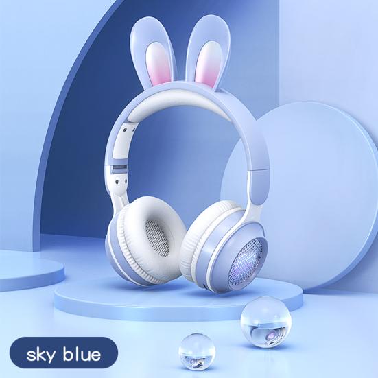 KE-01 Wireless Earbud Bluetooth-compatible 5.0 Support SD-Card RGB Light Lovely Rabbit Ear Foldable Headset for Gift