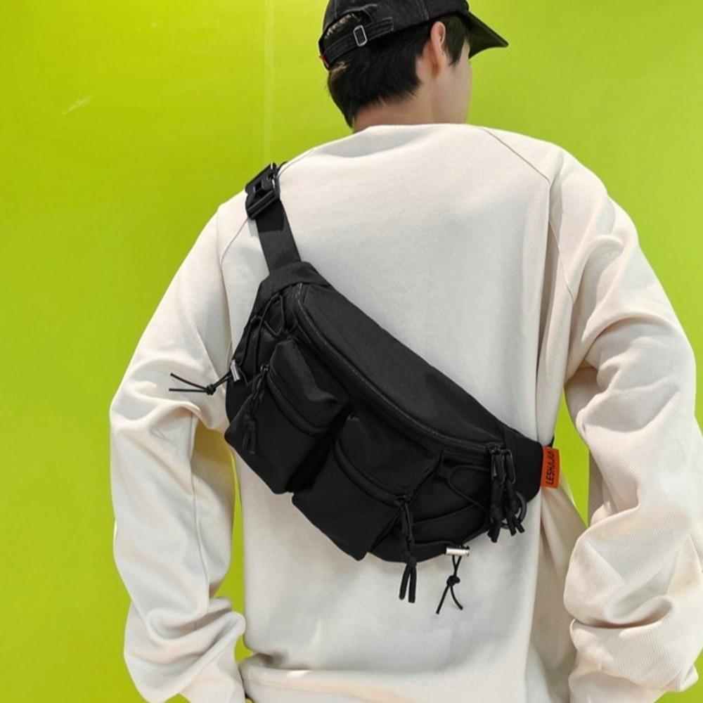 Y2k Men Waist Bag Large Capacity Sports Fanny Pack Simple Multi-pocket Chest Bag  Women