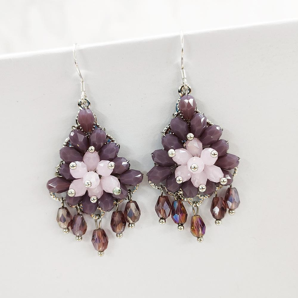 

Богемские серьги с кристаллами ручной работы, этнический темперамент, персонализированные серьги, ретро-серьги с бахромой для женщин фиолетовый