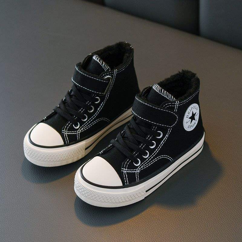 Thickened children's cotton shoes, girls' winter velvet warm canvas shoes, high-top boys' shoes 2025 baby autumn and winter shoes