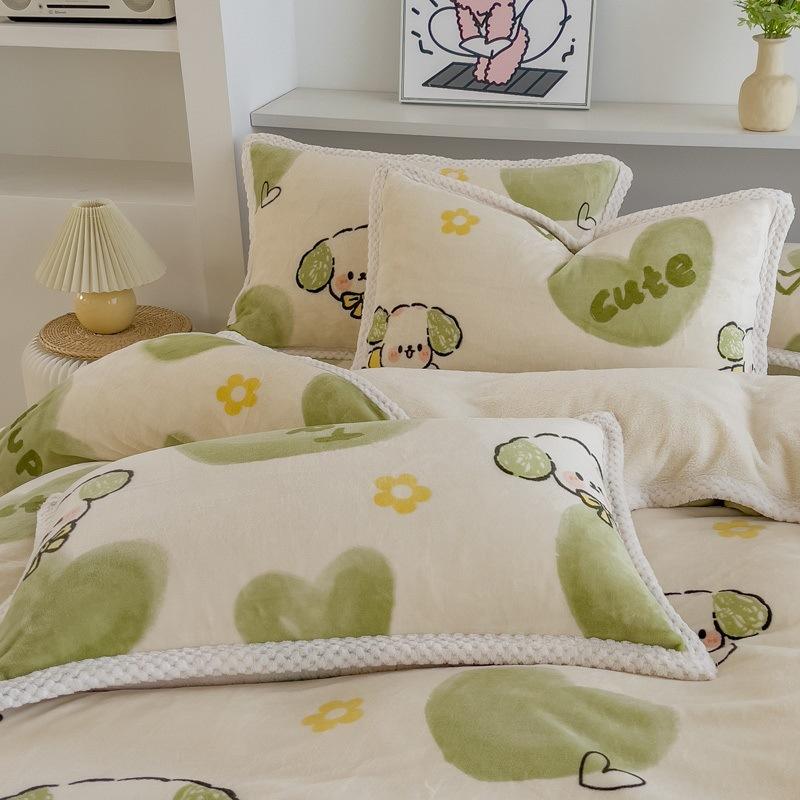 Double-Sided Thickened Milk Fleece Bed Four-Piece Set Of Fleece Lamb Fleece Children'S Quilt Cover Coral Fleece Bed Sheet To Keep Warm