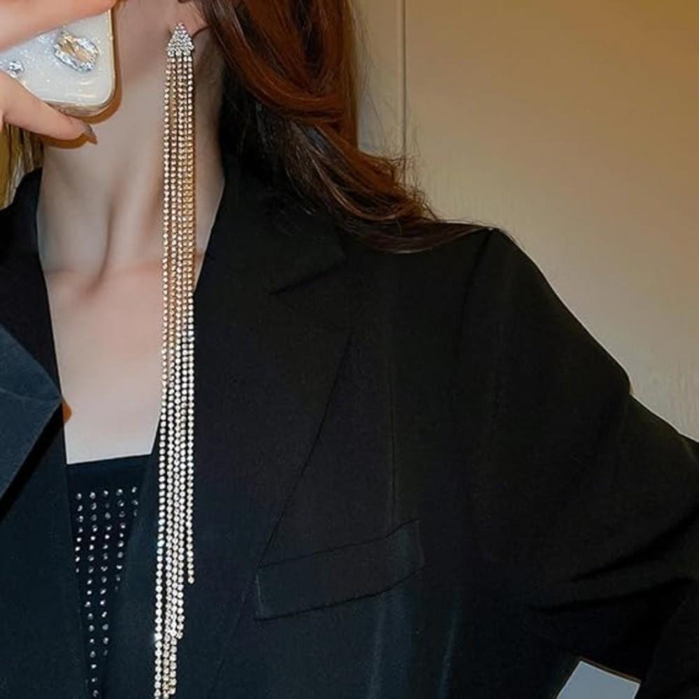 1 Pair Triangle Long Tassel Earrings Elegant Dangle Earrings Valentine'S Day