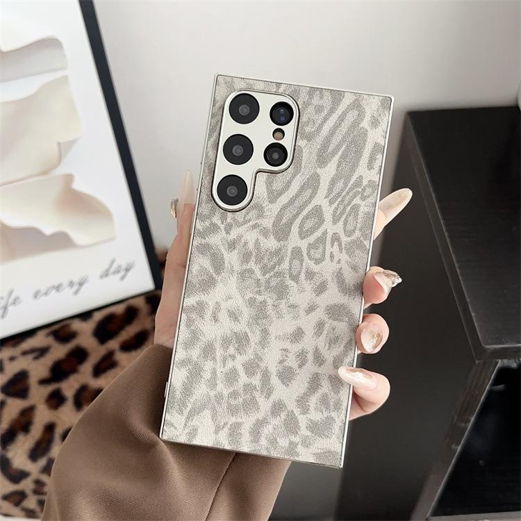 Applicable To Samsung S25 Mobile Phone Case Electroplated Leopard Print S24Ultra Leather Pattern All-inclusive Anti-drop Back Cover Prot