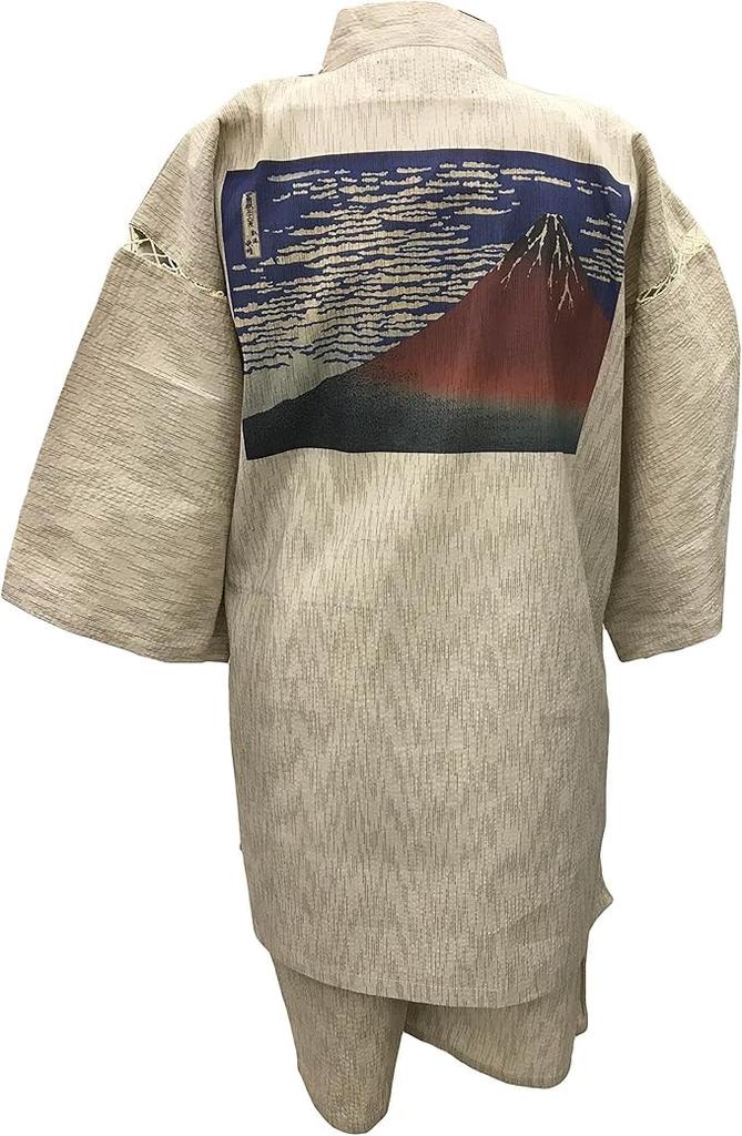 Store Shijira Ori Jinbei Japanese Pattern Red Fuji [Edoten] [Our Original! ] (Beige/Ecru) (L, Ecru)