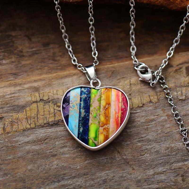 Luxury high-quality natural stone emperor stone 7-color love pendant necklace light luxury classic stone jewelry, hot-selling