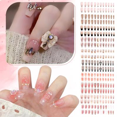 24 Pieces Long False Nails Press-on Nails  Glitter Manicure Nail Patches 10ml