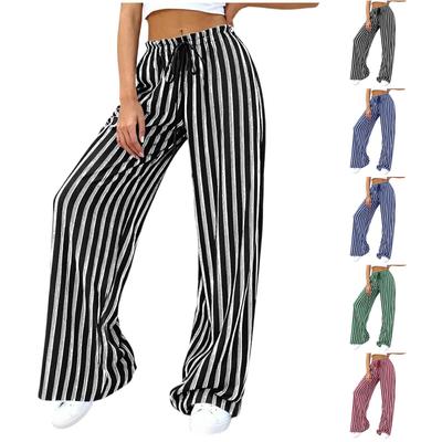 Damen Weit Geschnittene Hose mit Elastischem Bund Gestreiftes Muster Lässige Hosen für den täglichen Gebrauch und entspannte Passform