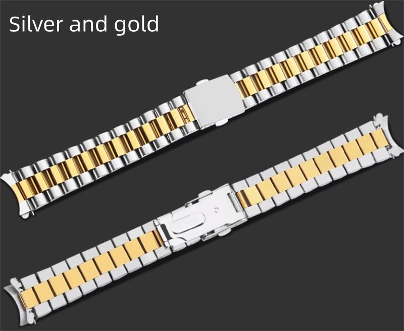 Classic Silver and Gold Curved End Stainless Steel Watchband 18 20 22mm Solid Links Bracelet Fit For Seiko Enicar Orient Watch