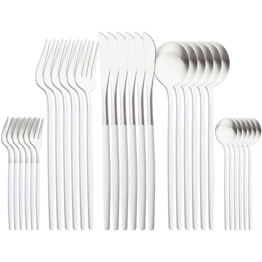 30-piece Black Handle Gold Cutlery Set Matte Finish Dinnerware Set Stainless Steel Knife Fork Spoons Kitchen Utensils Complete