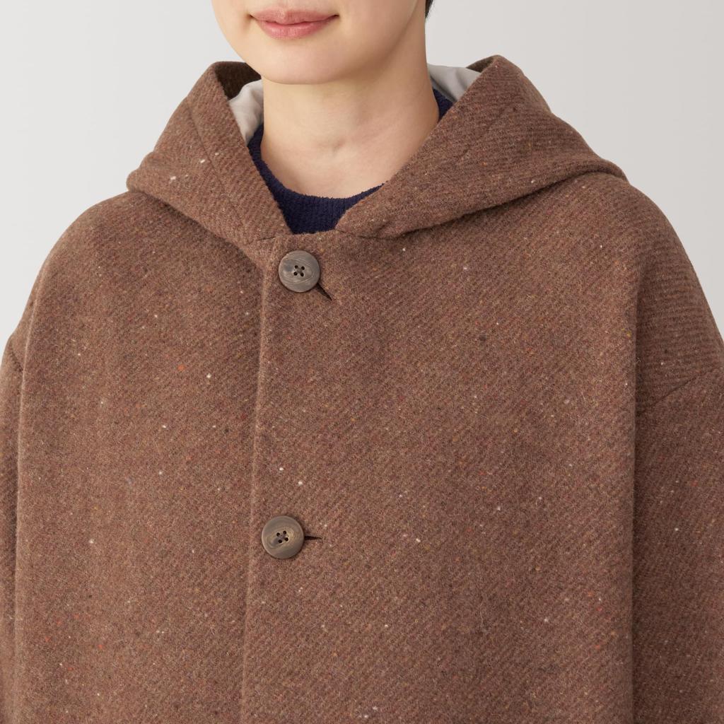 MUJI Women's Wool-Blend Twill Hooded Coat, BG1R1A4A, Brick, Women's Size S
