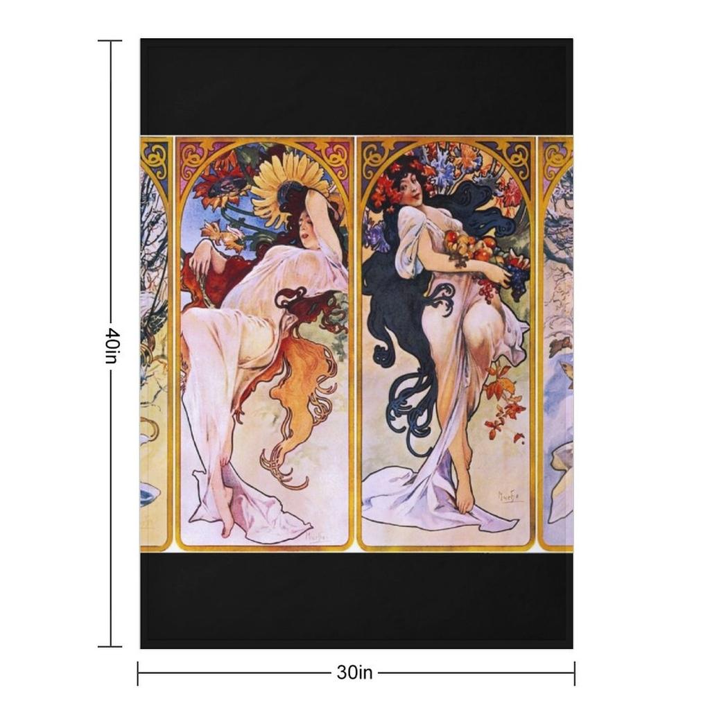 Alphonse Mucha Throw Blanket Picnic Thermal Retros Bed Blankets