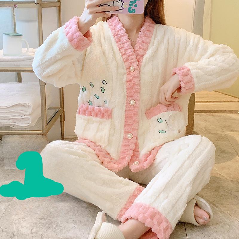 Pyjamas Women's Fall/Winter Coral Velvet Thick Velvet Warm Loose Home Wear Set