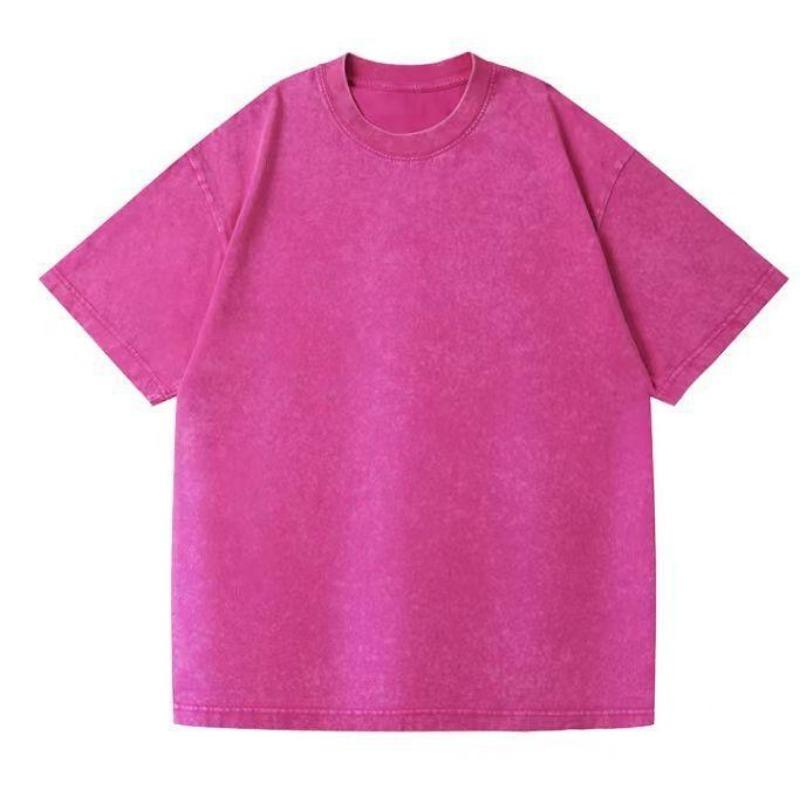 T-shirt da uomo in cotone a girocollo a maniche corte, vestibilità larga, lavata all'acqua, T-shirt base americana da uomo per la primavera