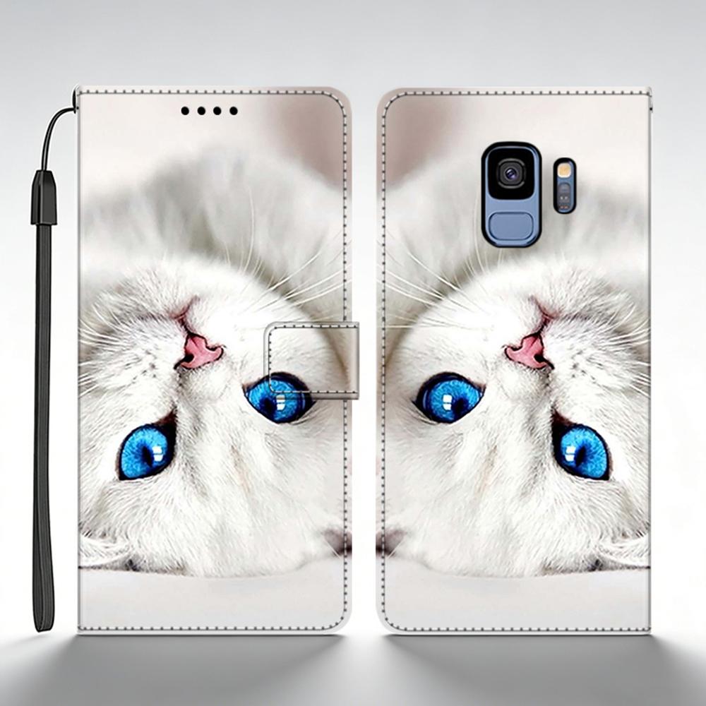 Pro Samsung Galaxy S9 Plus Pouzdro Kožené Flip Peněženkové Pouzdro Pro Samsung S9 GalaxyS9+ Zadní Kryt Tištěná Motýlí Kočičí Skořápka Funda