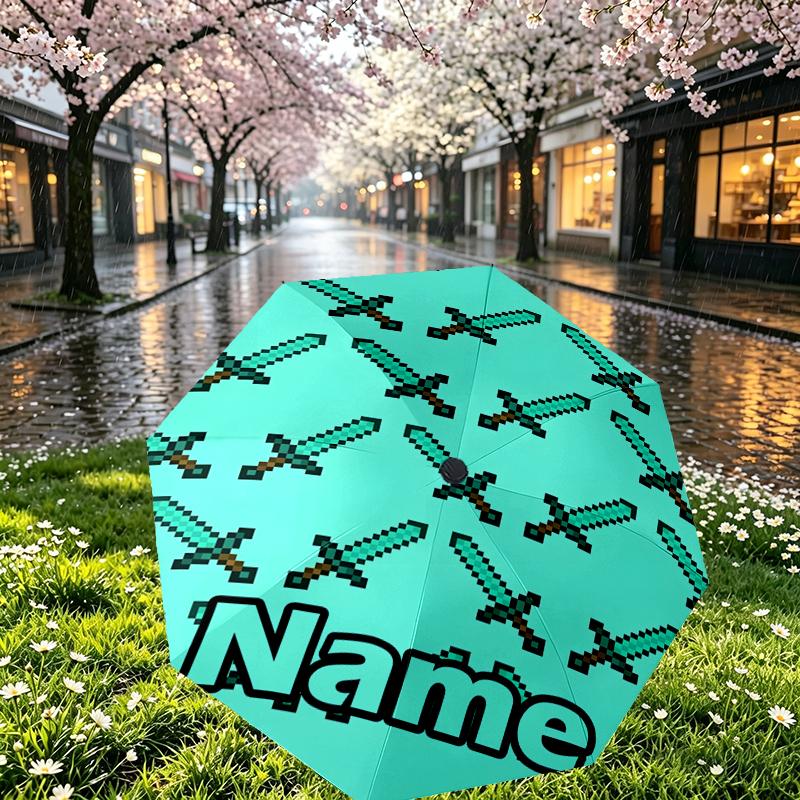 Custom Name Personalized Gamer Craft Print Umbrella, Auto Open Close, 8‑Rib Sturdy Frame, Commute Camping Hiking Use, Birthday Gift