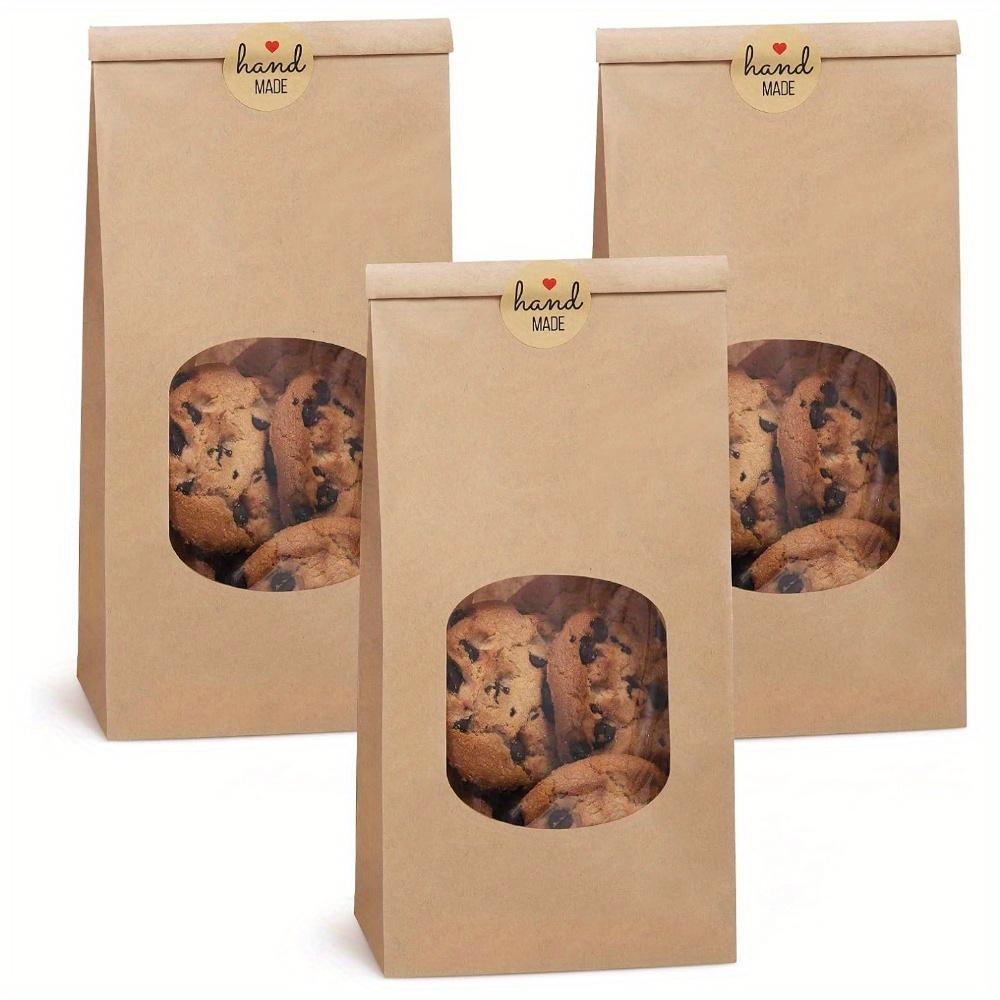 20pcs Bakery Bags with Window Kraft Brown Paper Bags with Window Tin Tie Tab Lock for Bakery Cookie Coffee Bean Party Favor Snack Bread