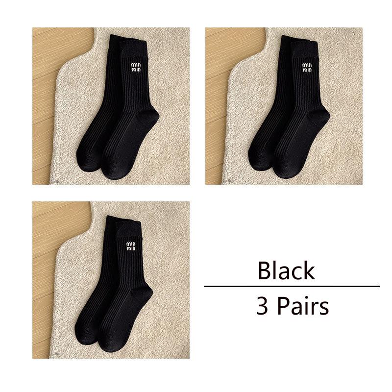 3 Pares Calcetines Diseñador Lujo Mujer Medias Marca Algodón Bordado Letra Rayado Tubo Medio Sólido Apilado Suelto Calcetines Moda