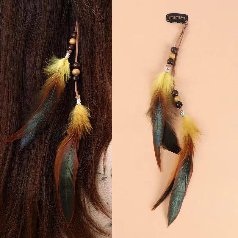 Bohemian Ethnic Feather Hair Clip with Tassel for Seaside Photoshoots