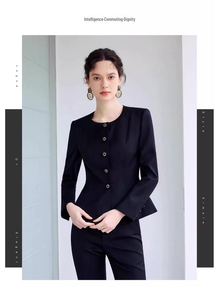 Women's Black Slim Fit Retro Workwear Suit: Spring & Autumn Professional OL Set