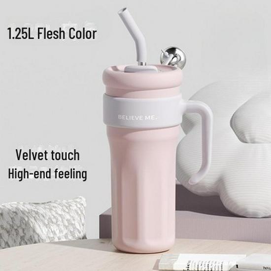 Women's Large-Capacity Stainless Steel Thermos with Handle and Straw