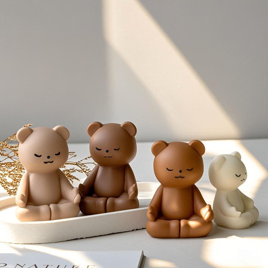 Meditating Bears Aroma Candle Silicone Mold Handmade Soap Candle Making Supplies Resin Plaster Form Bear Home Decor Molds