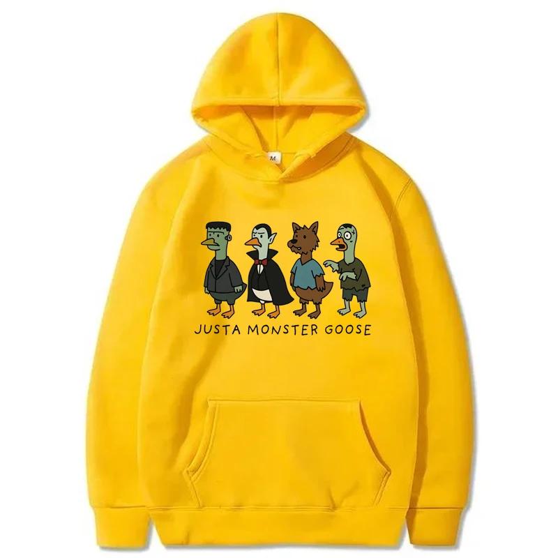 Just a Monster Goose Sweatshirt Women Halloween Silly Goose Funny Casual Fashion O-Neck Long Sleeve Fleece Pullover