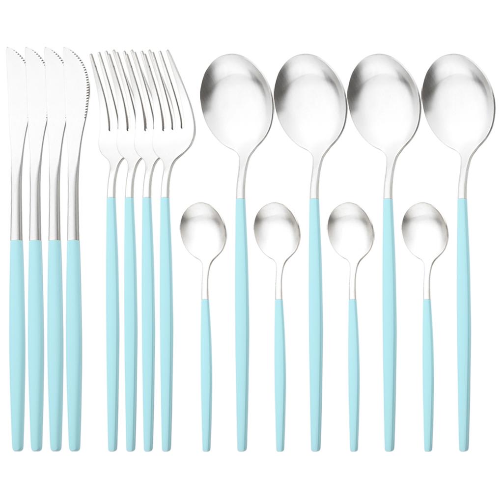 16Pcs Black Gold Dinnerware Cutlery Set Western Matte Stainless Steel Tableware Dinner Knife Fork Tea Spoon Flatware Kitchen Silverware