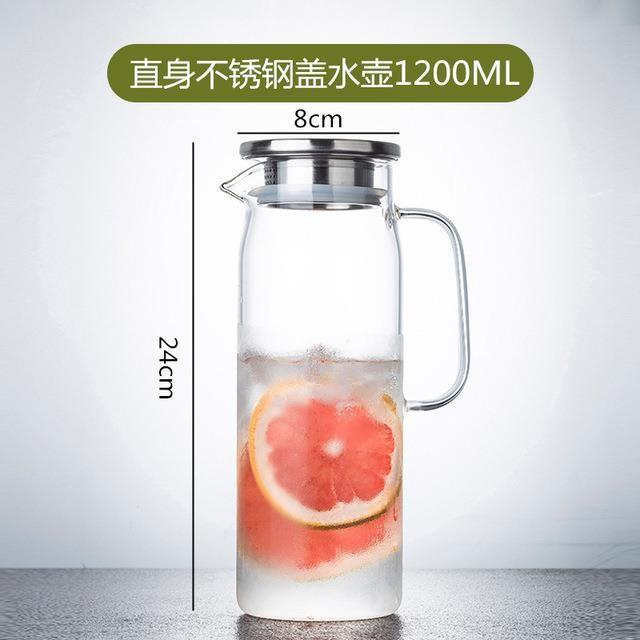 1200ml glass pitcher cold water pitcher jug with stainless steel lid cover cap 1000-1500ml чистый