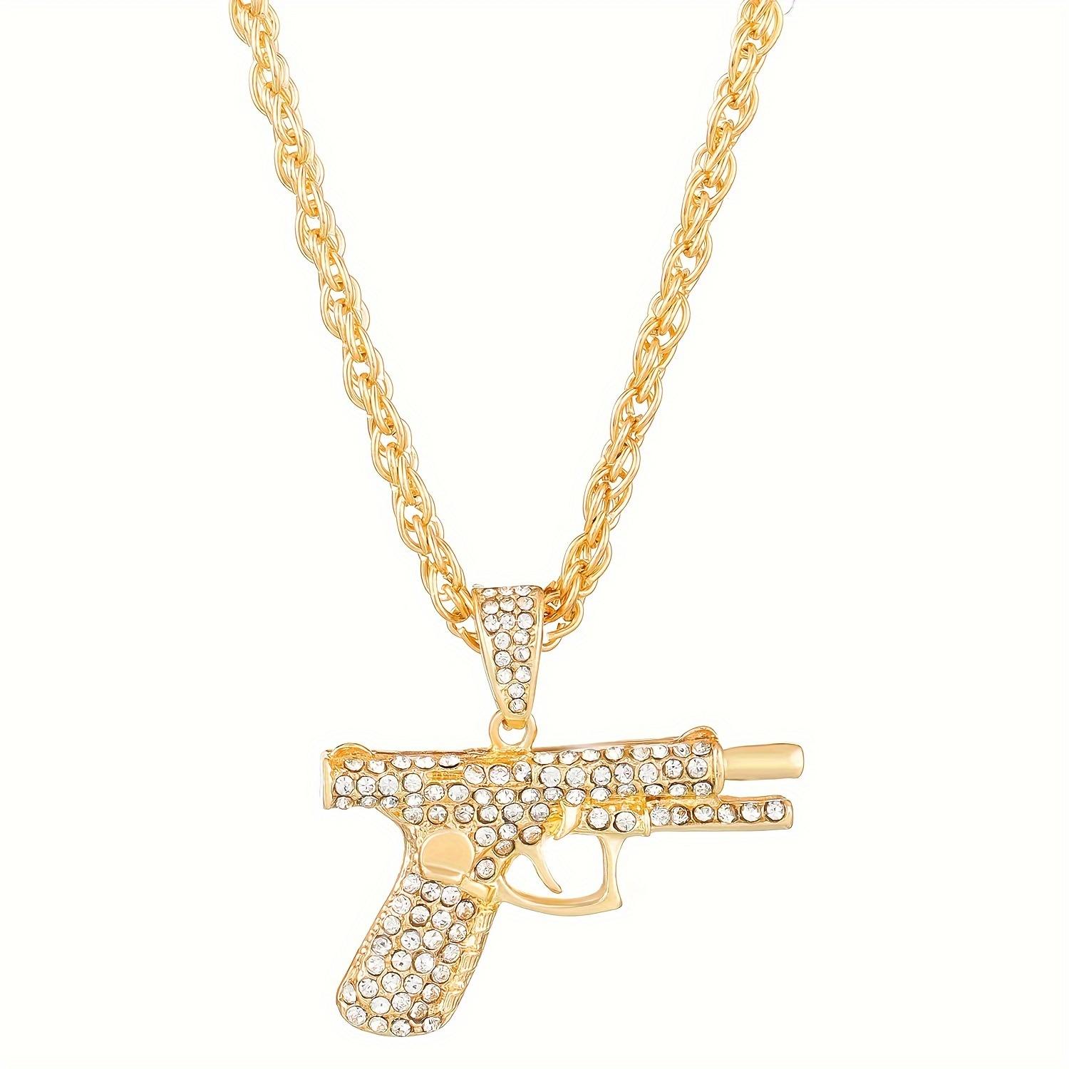 

Ожерелье в стиле хип-хоп в виде пистолета, 1 шт. - креативный кулон в виде пулемета из синтетического циркония, хипстерское ювелирное украшение в подарок для мужчин Hip-hop Pistol
