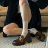 Retro square head thick heel one pedal loafers autumn 2025 new high-heeled small leather shoes women's British style shoes