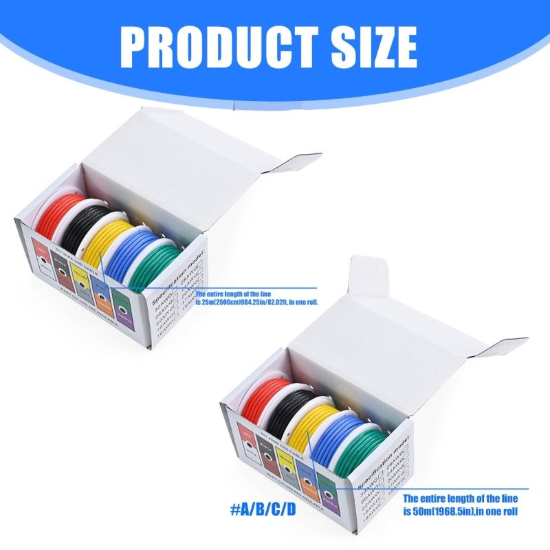 26/28/24/30AWG Electric Tinned Copper Cable Heat Resistant Flexible Silicone Wire 5 Colors Stranded Electrical Wire