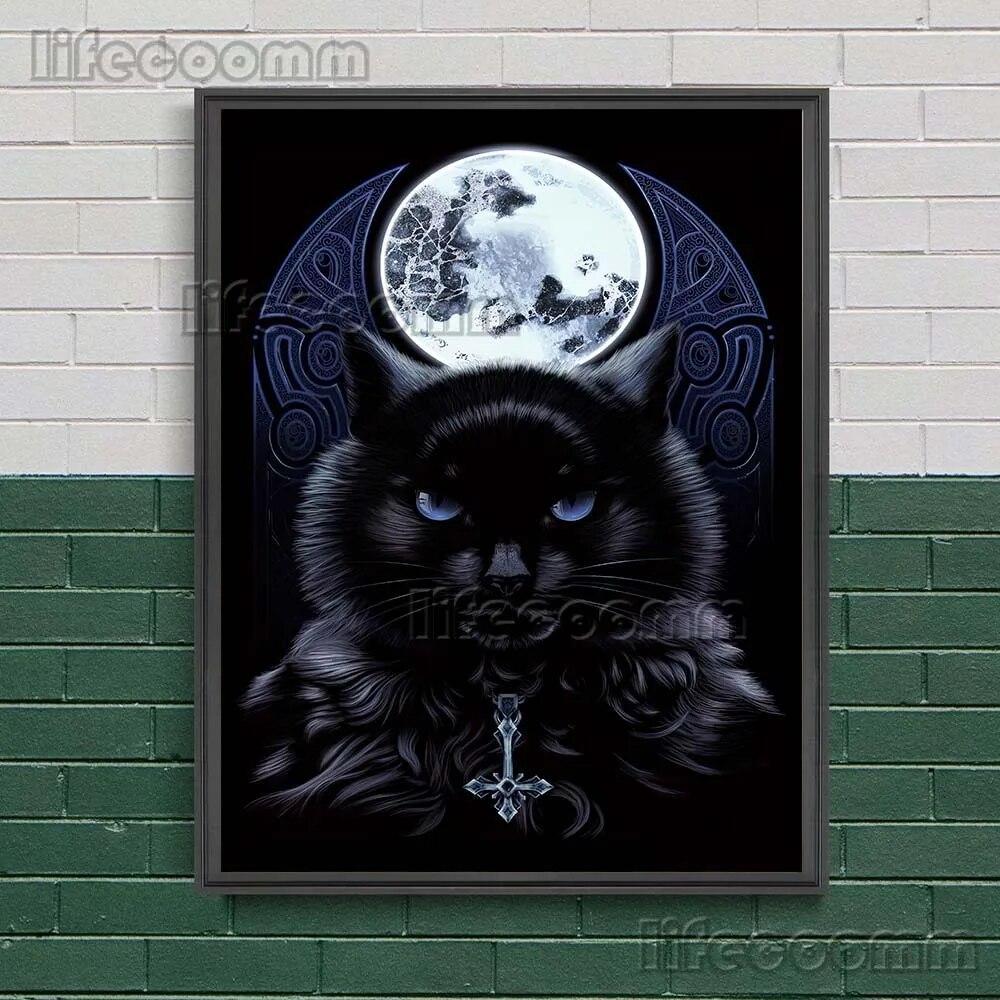 Black Cats Are Witches Vintage Wall Art Canvas Painting Dark Fantasy Art Black Gothic Moon Cat Art Poster And Print Home Decor No Frame