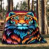 1pc Colorful Tiger Design Throw Blanket Polyester Fiber, Lightweight Flannel, Soft & Warm, All Season Use for Outdoor, Camping Digital Print
