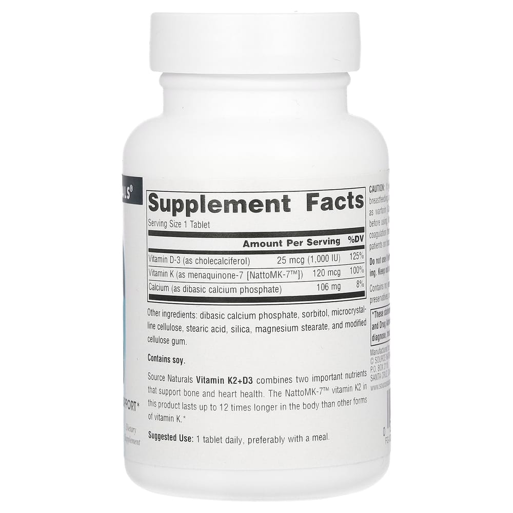Source Naturals Vitamin K2 + D3 60 Tablets