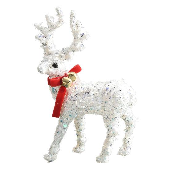 Christmas Reindeer Figurine Plastic White Elk Sculpture with Scarf Small Deer Statue Table Ornaments for Xmas Tabletop Mantel Shelf Decor