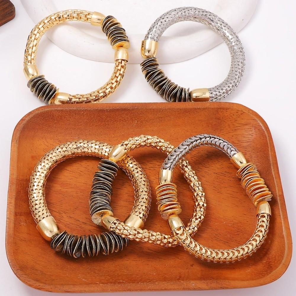 5Pcs Casual Metal Scale Bracelets Heavy-Duty Stackable Bracelets Elastic Bracelets Jewelry Gift