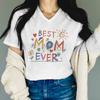 Best Mom Ever V-Neck T-Shirt Floral & Sun Print Short Sleeve Tee Funny Gift for Mama Fashion Casual Tops Mother's Day Gift Tops