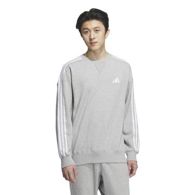 Sweat-shirt Adidas Crew Gris Chiné Moyen Taille 2L ESS+ 3 Bandes, Homme JUP87, (JW6931),