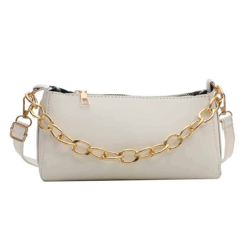 

Trendy Street Style Pu Material Chain Bag Women s Small Square Bag With Stitching Elements белый