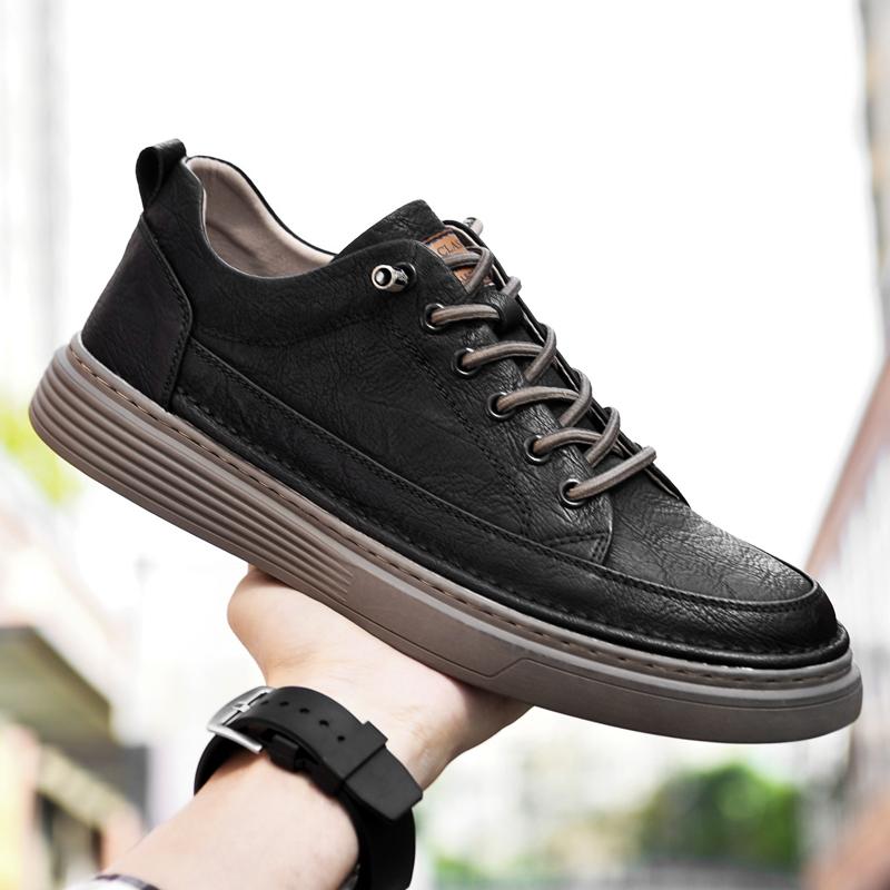 

Spring and winter fur leather thick soled Oxford shoes men s height increasing insole thick soled shoes leather casual shoes 46 чорний