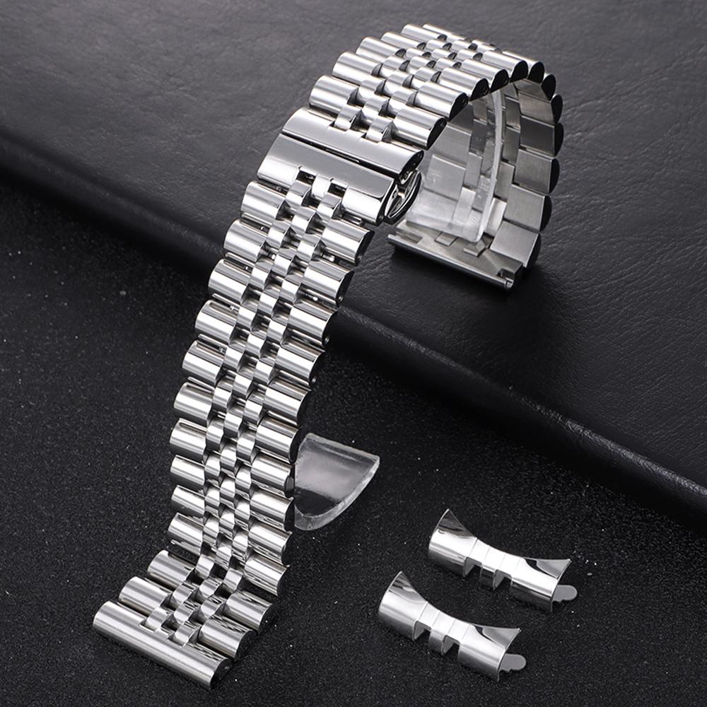12/13/14/16/17/18/19/20/21/22mm Stainless Steel Watch Band for Rolex Curved End Flat Metal Bracelet Folding Buckle Wrist Strap