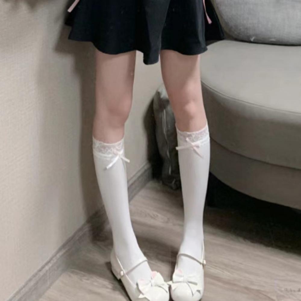 Lolita Pure Desire Summer JK Bow Velvet Ballet Stacking Socks Medium Tube Socks Lace Calf Socks