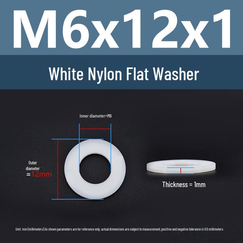Yigu High-Temperature Wear-Resistant White Nylon Flat Washer, Sizes M2-M24