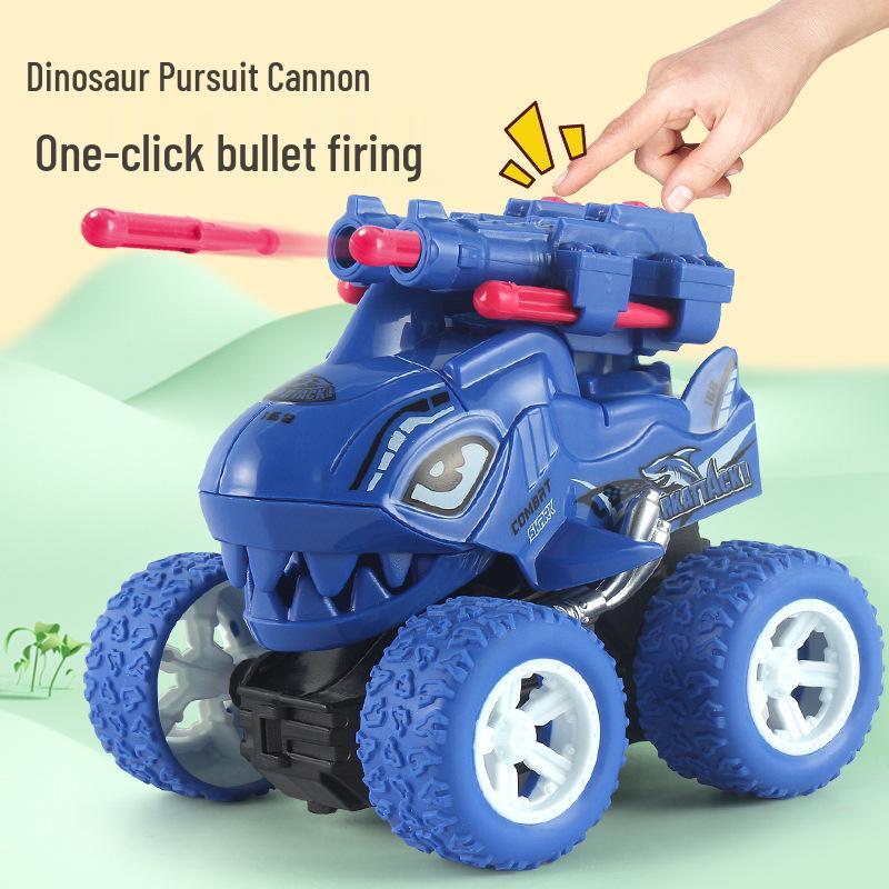 Children's Double-track Dinosaur Launch Toy Car - Drop-resistant, Inertial Baby Shark Design.