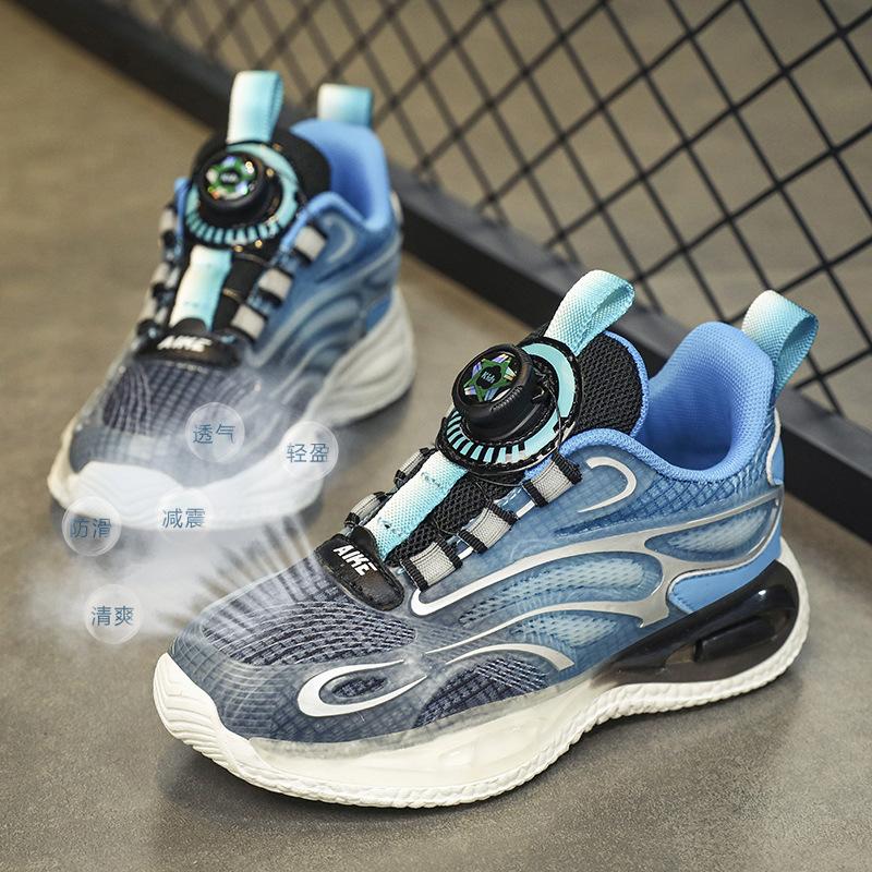 Children's sports shoes leather students autumn and winter new mesh shoes boys running shoes lightweight wear-resistant button casual shoes