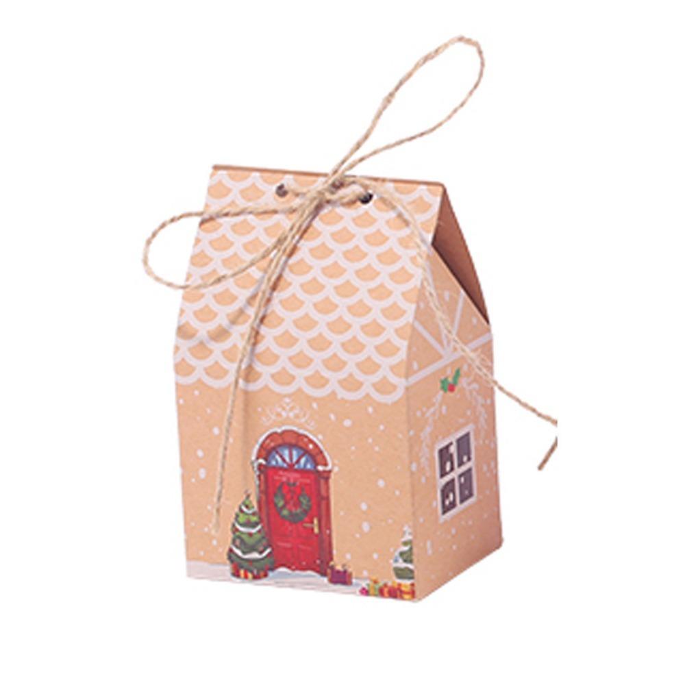 20Pcs Christmas Candy Boxes Bags Kraft Paper House Shape Gift Box Party Decor Portable Christmas Tree Pendant Christmas Eve Gift