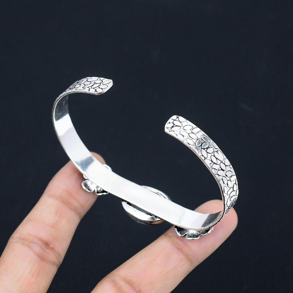 Rainbow Moonstone Gemstone Ethnic Flower Crown Chakra Bangle Jewelry 925 Silver